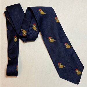 FRAME Canadian Beaver Print Navy Blue Whimsical Preppy Office Cottagecore Tie